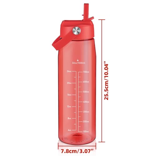 OLDLEY 32 oz Water Bottle with Straw, Leakproof Sports Water Bottle with Carry Strap, BPA-Free Large Water Bottles for Home,Travel, School, Outdoors, Gym, Tritan,Red - color: Red