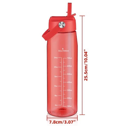OLDLEY 32 oz Water Bottle with Straw, Leakproof Sports Water Bottle with Carry Strap, BPA-Free Large Water Bottles for Home,Travel, School, Outdoors, Gym, Tritan,Red - color: Red