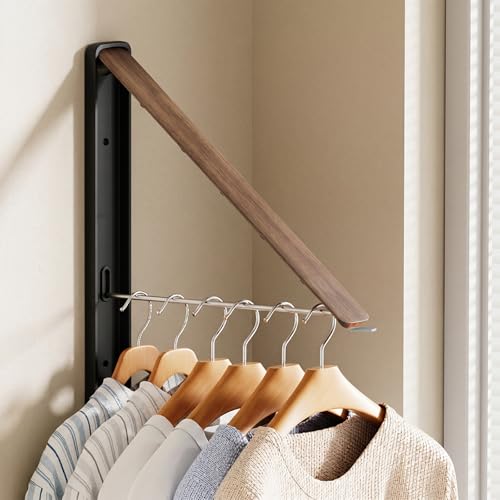 Clothes Drying Rack, Laundry Room Wall Mounted Retractable Clothes Hanger Drying Rack, Laundry Clothing Drying Rack Folding Indoor or Outdoor, Easy Installation Aluminium Dryer, 2pcs(Wood) - color: Walnut