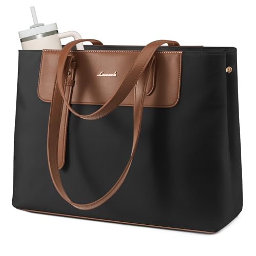 LOVEVOOK Laptop Tote Bag for Women 15.6 Inch, Water-Resistant Work Tote Bag Large Capacity Computer Bag Briefcase Handbag - color: Black, size: 15.6Inch