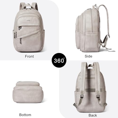 LATMAP Backpack for Women Men - Vegan Leather Backpack Purse Travel Carry-on Bag College Bookbag Work fits 16.5" Laptop,Ash Gray Retro - color: Ash Gray Retro