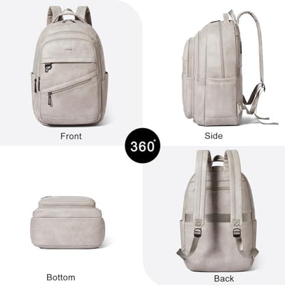 LATMAP Backpack for Women Men - Vegan Leather Backpack Purse Travel Carry-on Bag College Bookbag Work fits 16.5" Laptop,Ash Gray Retro - color: Ash Gray Retro