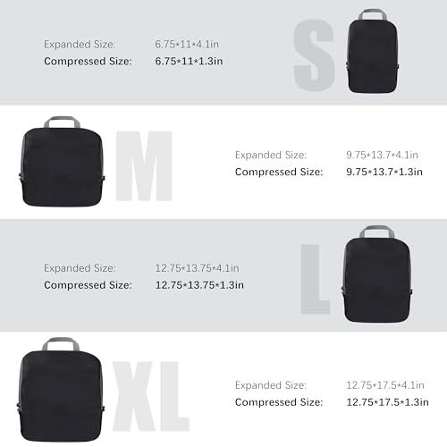 PANDA JOYS 4 Set Compression Packing Cubes Travel - Travel Accessories Expandable Packing Organizers for Carry On - Essentials Luggage Bags - Black - color: Black