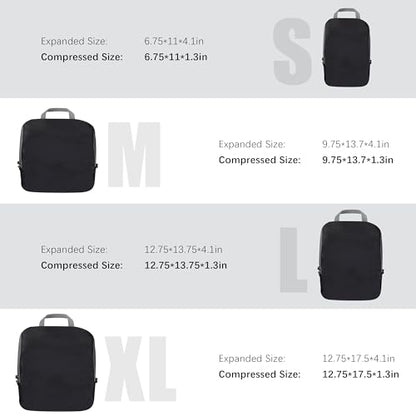 PANDA JOYS 4 Set Compression Packing Cubes Travel - Travel Accessories Expandable Packing Organizers for Carry On - Essentials Luggage Bags - Black - color: Black