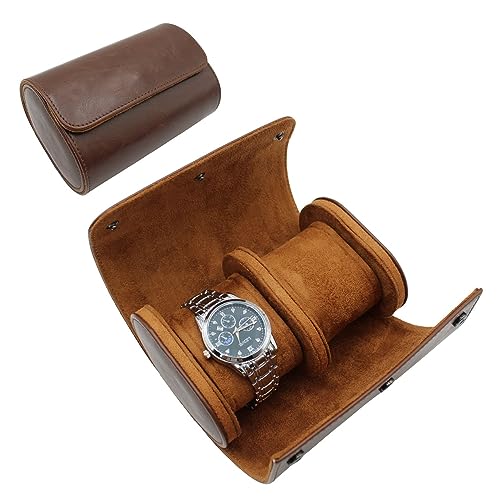 Watch Travel Case Portable Organizer - Luxury Watch Roll Travel Box Recycled Leather Watch Storage and Display for Men and Women (WCASE-2-VintageBROWN) - color: VintageBROWN, size: Double slots