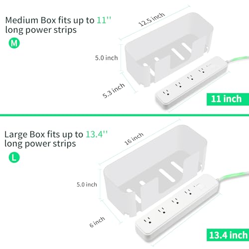 Cord Organizer Box, Cable Hider for Power Strips, Surge Protector, Extension Cord and Wire Management, Cable Management Box (2PCS/Large and Medium Size/White) - color: White