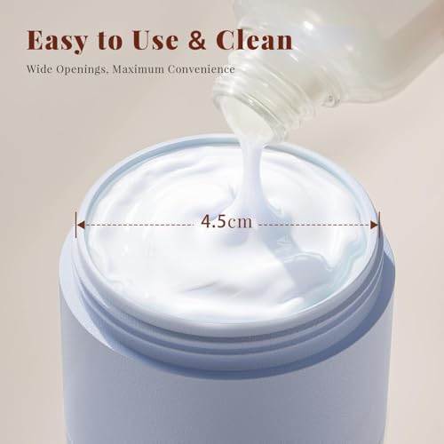 New Travel Toiletry Containers [Ultra Leakproof] TSA-Approved, PLA Hard Shell Jars with 5 Magnetic Labels, Wide Mouth Bottles for Lotion, Cleanser, Shampoo, Conditioner, Blue, 3 Pack, 2OZ - color: Blue, size: 2 oz / 60 ml