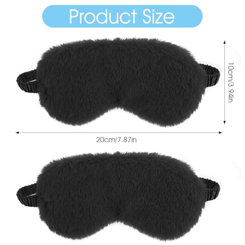 2 Pcs Black Plush Eye Mask Soft Sleeping Blindfold Eye Cover Comfortable Furry Faux Fur Sleeping Mask Satin Nap Night Eyeshade Cover for Women Men Gift - color: Black