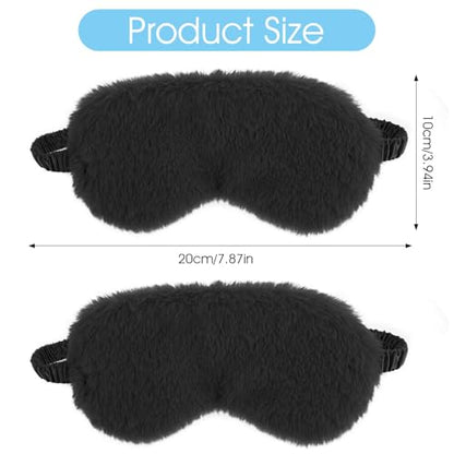 2 Pcs Black Plush Eye Mask Soft Sleeping Blindfold Eye Cover Comfortable Furry Faux Fur Sleeping Mask Satin Nap Night Eyeshade Cover for Women Men Gift - color: Black