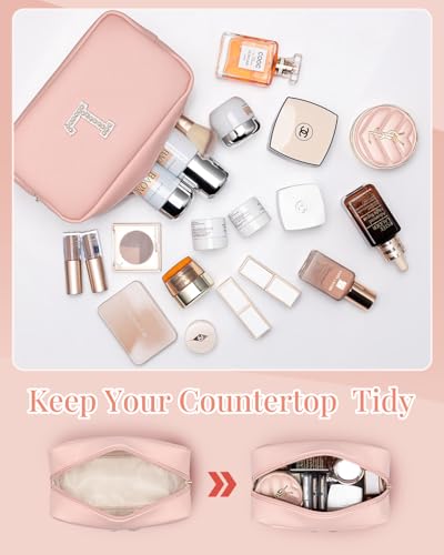 VLANDO Monogram Gifts for Best Friends Travel Makeup Pouch Skincare Bag for Girls Women Gifts for Women Daughter Sister Teacher Friend Girlfriend L - color: 03-Pink-L