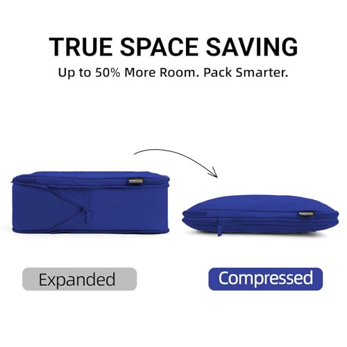 4 Piece Compression Packing Cubes for 3–7 Day Travel, Space Saving Travel Organizers with Breathable Mesh, Double-Zipper Packing Cubes for Carry-On & Suitcases (Blue) - color: Blue