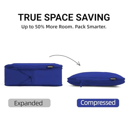 4 Piece Compression Packing Cubes for 3–7 Day Travel, Space Saving Travel Organizers with Breathable Mesh, Double-Zipper Packing Cubes for Carry-On & Suitcases (Blue) - color: Blue