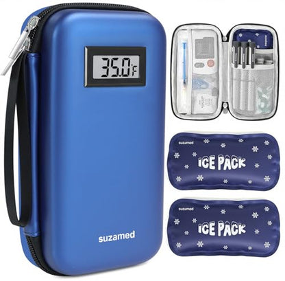 suzamed Insulin Cooler Travel Case,EVA Insulation Travel Medicine Kit with Temperature Display for Diabetes Care,Insulin Pen and Other Diabetic Suppliess (Blue-Temp) - color: Blue-temp