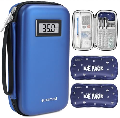 suzamed Insulin Cooler Travel Case,EVA Insulation Travel Medicine Kit with Temperature Display for Diabetes Care,Insulin Pen and Other Diabetic Suppliess (Blue-Temp) - color: Blue-temp