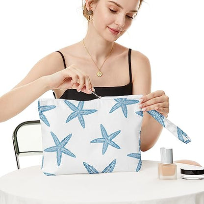 Fokongna Wet Bag, Travel Wet Dry Bag Water Proof Beach Bags for Swimsuit Beach Pool Diapers Dirty Yoga Gym Clothes Zipper Pouch, for Women Sister Friends Ocean Sea Shells Makeup Bag - color: Starfish 03