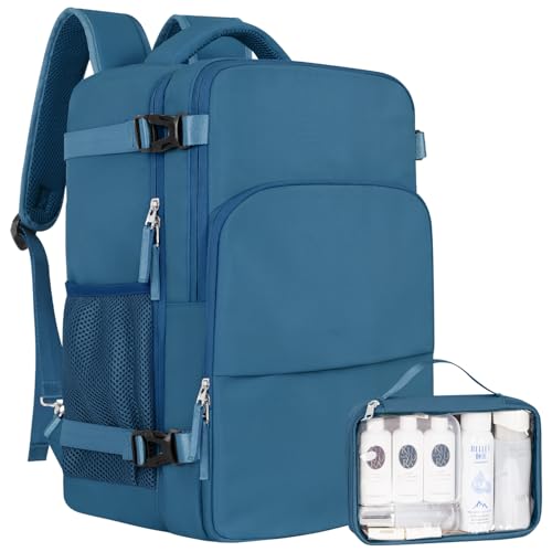 Sinaliy Travel Backpack, Carry on Flight Approved Backpack with Multi-Pockets, TSA Waterproof 17.3inch Laptop Backpack, Personal Item Travel Bag for Men Women, Deep Blue - color: Deep Blue, size: X-Large