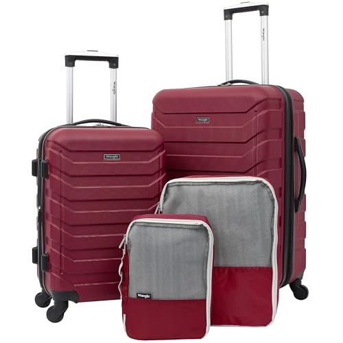 Wrangler 4 Piece Miami Luggage and Packing Cubes Set, Red - color: Red, size: 4 Piece Set