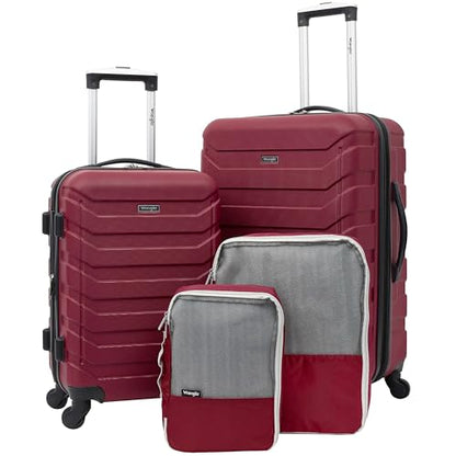 Wrangler 4 Piece Miami Luggage and Packing Cubes Set, Red - color: Red, size: 4 Piece Set