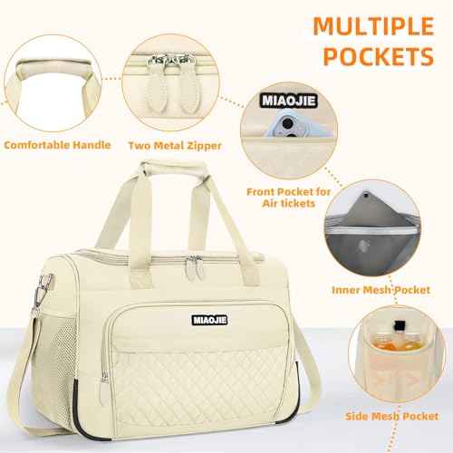 Travel Duffle Bag for Women, Underseat Carry On luggage Bag Foldable Overnight Weekender Hospital Bag Lightweight Airplanes Personal Item Travel Tote Bag for Women Birthday Gifts, 16IN Beige - color: Beige, size: 16IN