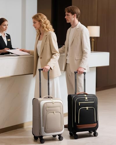 LOVEVOOK 49L Carry on Luggage 22x14x9 Airline Approved, 22 Inch Large Rolling Suitcase with Suit Folder & Spinner Wheels & TSA Lock, Softside Lightweight Underseat Carryon Luggage for Women Men Travel - color: Black-brown, size: 22 Inch With Garment Compa