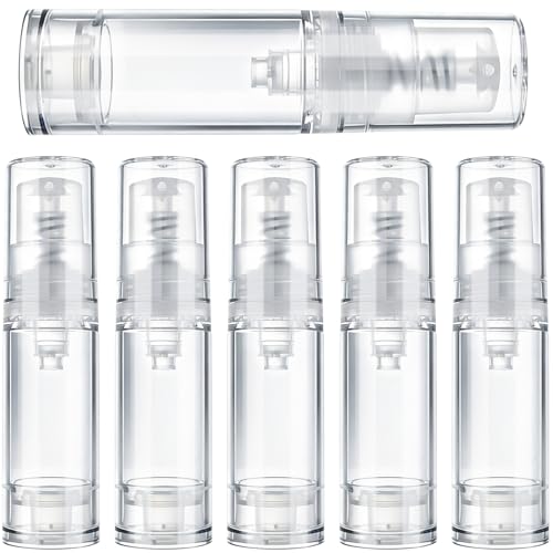 6pcs Airless Travel Pump Bottle, Empty Refillable Vacuum Pump Bottle, 5ml Plastic Press Lotion Travel Container for DIY Cosmetic Foundation Toiletries- Clear - color: Clear-6pcs-5ml