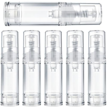 6pcs Airless Travel Pump Bottle, Empty Refillable Vacuum Pump Bottle, 5ml Plastic Press Lotion Travel Container for DIY Cosmetic Foundation Toiletries- Clear - color: Clear-6pcs-5ml