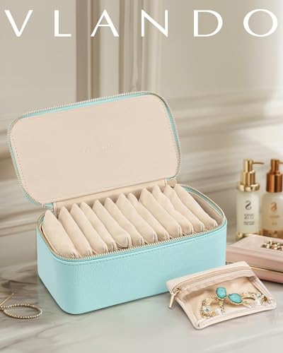 VLANDO Jewelry Travel Case,Travel Jewelry Organizer with Clear Velvet Jewelry Bags 12Pcs Zipper Pouch for Women Girl Trendy Stuff Gift-Lake Blue - color: D.12PCS Lake Blue