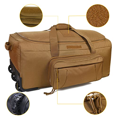 Greencity Duffel Bag Wheels Rolling Deployment Wheeled Military Suitcase Heavy-Duty Extra large deployment bag Capacity 32 Inch，Coyote - color: Coyote