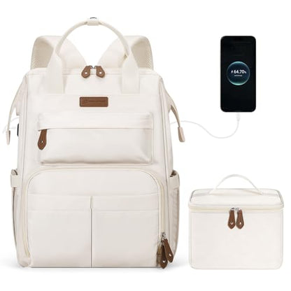 Maelstrom Travel Backpack for Women Men,Laptop Backpack Fits 15.6-17.3 Inch Laptop, Nurse/Work Bag with Insulated Lunch Box (Beige) - color: Beige