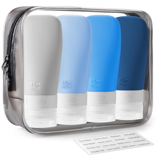 INSFIT Travel Bottles for Toiletries, TSA Approved 3oz Travel Size Containers, BPA Free Leak Proof Squeezable Silicone Tubes for Shampoo Conditioner Lotion Body Wash with Labels - color: Blue 2oz, size: 2 Ounce