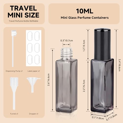 Perfume Travel Refillable Atomizer, 3 Pack 10ml Leak Proof Refillable Perfume Bottle for Air Travel, Purse and Business Trips, Glass Atomizer Sprayer for Cologne with Funnel & Pipette - color: Dark Gray