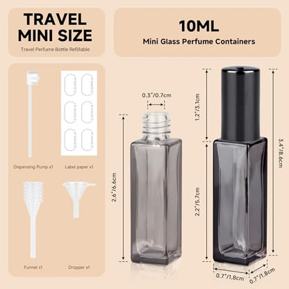 Perfume Travel Refillable Atomizer, 3 Pack 10ml Leak Proof Refillable Perfume Bottle for Air Travel, Purse and Business Trips, Glass Atomizer Sprayer for Cologne with Funnel & Pipette - color: Dark Gray