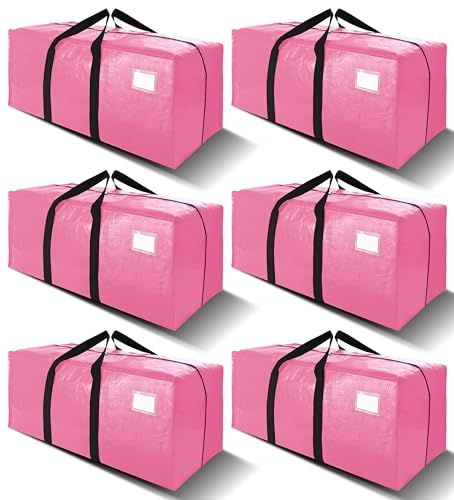 VELVETSURE 6 Pack Heavy Duty Large Moving Bags W/Backpack Straps - Strong Handles & Zippers, Storage Totes For Space Saving, Fold Flat, Alternative to Moving Box and Storage Bin, Pink - color: Pink, size: 24 Gal - 6 Pack