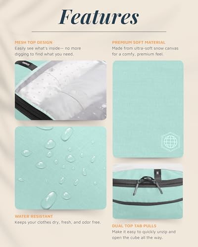 Compression Packing Cubes for Travel by TRIPPED – 6-Piece Premium Set with Laundry & Shoe Bag, Space Saving Travel Organizer Bags for Suitcase & Carry-On Luggage (Dusty Teal Mesh) - color: Dusty Teal Mesh - 6 Piece