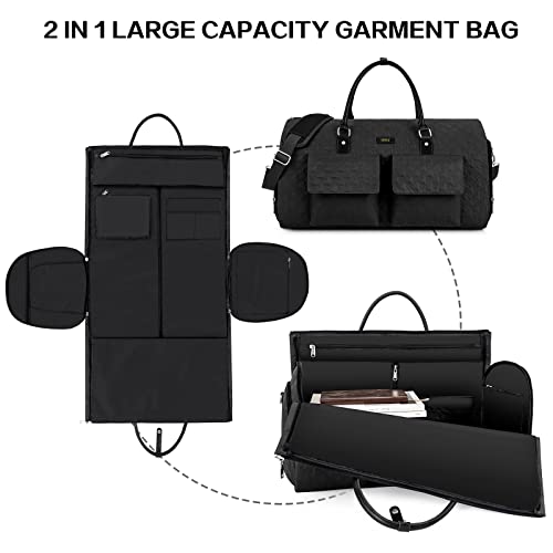 Garment Bag for Travel With Toiletry Bag Convertible Carry On Weekender Bag Large Travel Duffel Bags for Women 2 in 1 Hanging Suitcase Suit Travel Bags for Women & Men 3pcs Set (G-Black) - color: A1-black