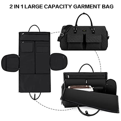 Garment Bag for Travel With Toiletry Bag Convertible Carry On Weekender Bag Large Travel Duffel Bags for Women 2 in 1 Hanging Suitcase Suit Travel Bags for Women & Men 3pcs Set (G-Black) - color: A1-black