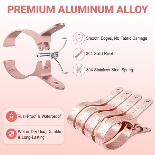4 PCS Extra Large Beach Towel Clips,5.1 Inches Heavy Duty Aluminum Alloy + Stainless Steel Clip for Chairs,2.95 Inch Opening,Portable Windproof Cruise Ship Essentials,for Laundry,Camping and Travel - color: Pink