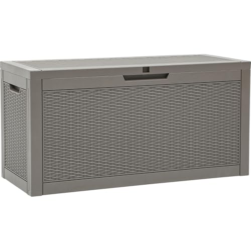 YITAHOME 60 Gallon Outdoor Storage Box, Large Water Resistant Resin Deck Box, Indoor Outdoor Lockable Rattan Storage Container for Patio, Garden, Cushions, Tools, Equipment (Taupe) - color: Taupe Rattan, size: 60 Gallon