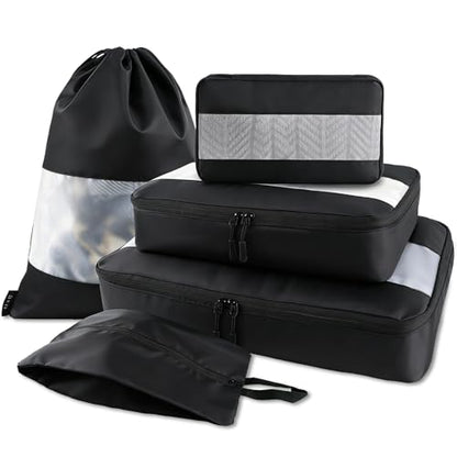 U+U 5 Set Packing Cubes for Travel Essentials Ultralight Luggage Packing Organizers with Laundry Bag and Shoe Bag for Vacation, Business Trip and Camping (Black) - color: Black