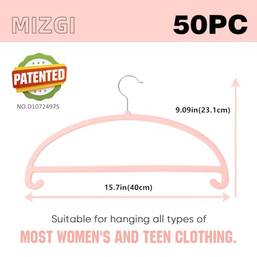 MIZGI 50 Pack Blush Pink Velvet Hangers - No Shoulder Bumps, Heavy Duty Non-Slip Chrome Hooks for Jackets, Coats, Pants - color: Blush Pink/Upgraded, size: 50 Pack