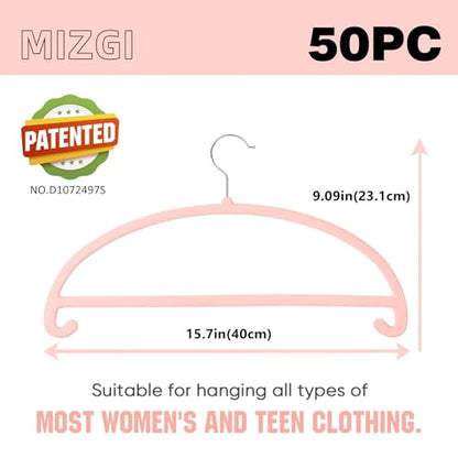 MIZGI 50 Pack Blush Pink Velvet Hangers - No Shoulder Bumps, Heavy Duty Non-Slip Chrome Hooks for Jackets, Coats, Pants - color: Blush Pink/Upgraded, size: 50 Pack