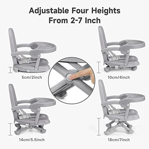 YOLEO Baby High Chair Booster Seat for Dining Table, Foldable High Chairs with Adjustable Heights, Travel Booster Seat with Removable Tray - color: Grey, size: No Cushion