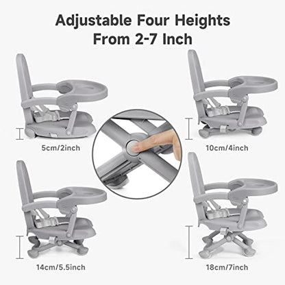 YOLEO Baby High Chair Booster Seat for Dining Table, Foldable High Chairs with Adjustable Heights, Travel Booster Seat with Removable Tray - color: Grey, size: No Cushion