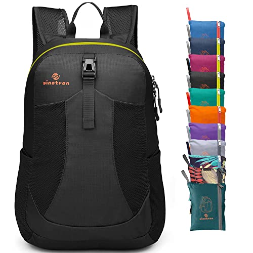 sinotron 22L Lightweight Packable Hiking Backpack, Small Hiking Backpack Day Pack for Women Men Travel Camping Vacation - color: Black