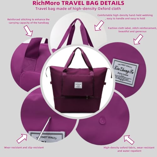 Large Capacity Foldable Travel Bag, Expandable lightweight Carry on Bag, Dry with Wet Separation Spor Duffel Bags (Fuchsia) - color: Fuchsia
