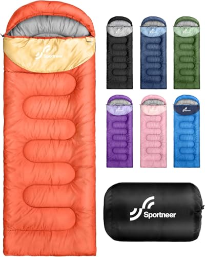 Sportneer Sleeping Bag for Adults & Kids, Cold Weather & Warm Waterproof Camping Sleeping Bag, Compact Portable for Camping Hiking & Travel - color: Orange + Yellow, size: 4.4lbs, 32-65℉