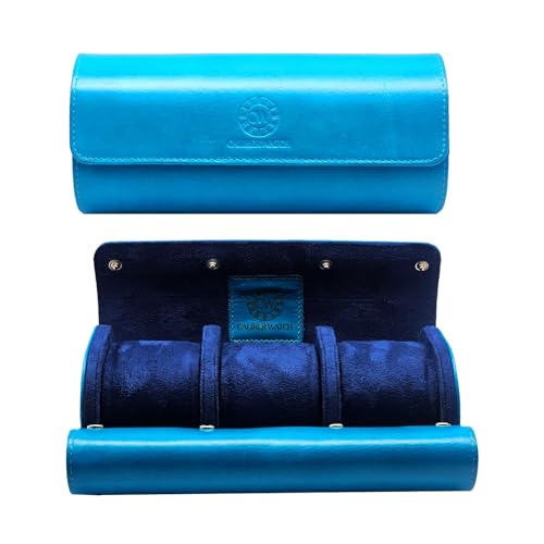 Genuine Napa Leather Watch Roll Travel Case for 3 Watches - Travel Watch Rolls and Leather Watch Display Cases with Velvet Interior - Watch Storage Organizer Men's (Blue 3 Watch Roll Case) - color: Blue 3 Watch Roll Case
