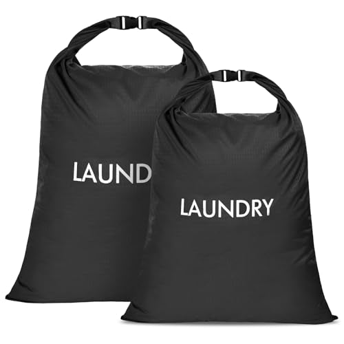 2 Pack Waterproof Travel Laundry Bag Set, Roll-Top Wet Dry Bag for Odor Control & Separating Dirty Clothes, Packable Space Saver Organizer for Gym, Swimming & Cruise Suitcases - color: Black