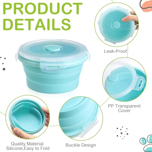 Suclain 4 Pcs Collapsible Bowls with Lids Silicone Camping Food Storage Container Expandable Folding Salad Lunch Box Travel Container for Hiking Camping - color: Red, Pink, Blue, Green