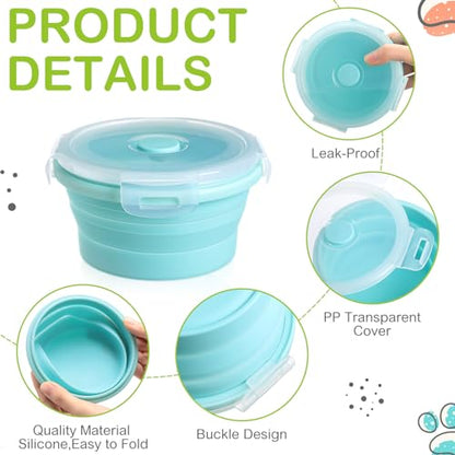 Suclain 4 Pcs Collapsible Bowls with Lids Silicone Camping Food Storage Container Expandable Folding Salad Lunch Box Travel Container for Hiking Camping - color: Red, Pink, Blue, Green